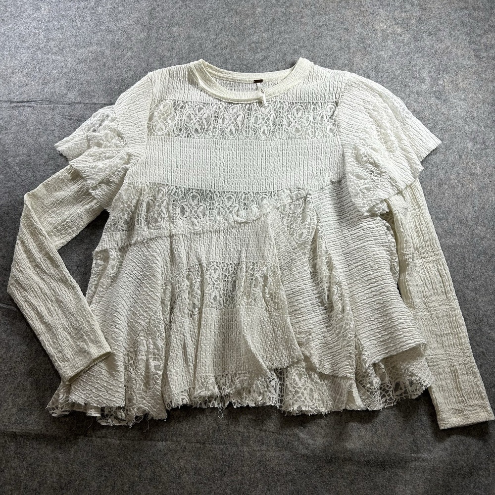 Free People Top Small Snowfall Lace Patchwork Ruffles Tunic Boho Lagonlook Flowy